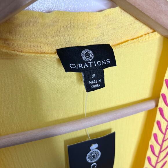 Curations Womens Kaftan Swim Coverup XL Yellow Pink Embroidered Resort Wear Boho - Picture 5 of 11